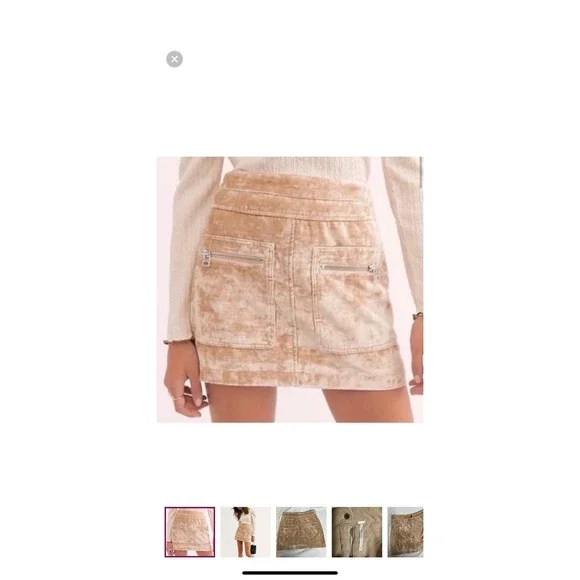 Free People Dust To Dust Crushed Velvet Tan Mini Skirt Festival size 2 - Picture 1 of 12